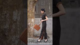 black qipao cheongsam traditional beauty traditional Chinese clothing 4678 [upl. by Nomolos]