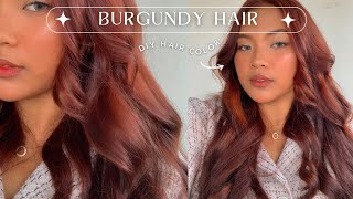 HOW TO ACHIEVE BURGUNDY HAIR AT HOME  DIY HAIR COLOR [upl. by Zinn]