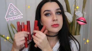 SWATCH amp REVIEW STYLENANDA 3CE VELVET LIP TINT💋 ALL 10 SHADES [upl. by Anialam967]