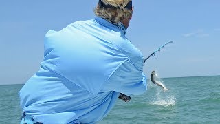 Beach Tarpon Fishing Tampa Bay on Light Tackle Popping Corks [upl. by Erminie704]