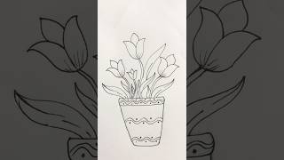 Drawing tulip 🌷 flower pot shortvideo shorts youtubeshort howtodrawflowers beginners drawing [upl. by Parrnell]