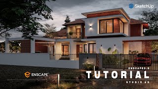 ENSCAPE TUTORIAL  DAWN  RESIDENCE RENDER EXTERIOR  SKETCHUP [upl. by Ynaittirb]