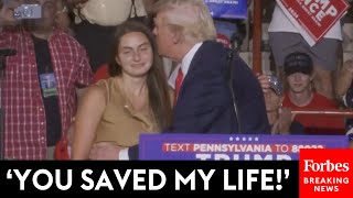 BREAKING NEWS Trump Calls Woman Who Projected Chart That Saved My Life On Stage At PA Rally [upl. by Kcireddor]