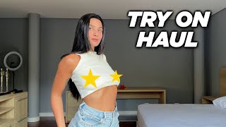 NO BRA WHITE CROP TOP TRY ON HAUL [upl. by Ajin]