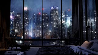 A Luxury NYC Apartment With An Amazing View Of Manhattan  Wind amp Rain Sounds For Sleeping  4K [upl. by Annaeerb]