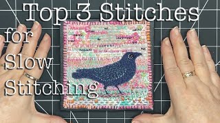 Top 3 Embroidery Slow Stitches Textile Art Crow Collage [upl. by Ysle]