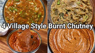 4 Village Style Burnt amp Roasted Chutney recipes for Rice Dosa amp Idli  Charcoal Flavored Chatni Dip [upl. by Einnoj]