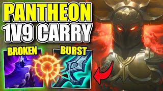 The Absolute BEST Pantheon Build to 1v9 in Season 14 INSANE CARRY [upl. by Nedloh]