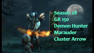 Diablo 3 Season 28  Solo Demon Hunter Greater Rift 150 Marauder Cluster Arrow [upl. by Idet]