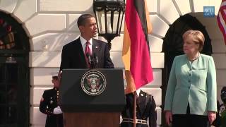 Video 07062011 quotPresident Obama and First Lady Obama welcomed Chancellor Merkel to the White House [upl. by Suivatra]