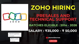 Zoho is Hiring Presales amp Technical Support Engineers  Job Openings in Chennai  Apply Now [upl. by Rammus]