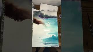 Painting a colorful coastal abstract landscape loosewatercolor watercolorpainting watercolorart [upl. by Ynhoj]