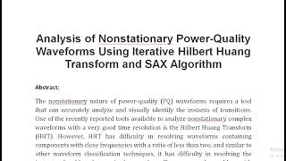 Analysis of Nonstationary Power Quality Waveforms Using Iterative Hilbert Huang Transform and SAX Al [upl. by Laval]