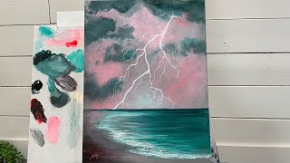 How To Paint LIGHTENING ON THE SEA acrylic painting tutorial for beginners [upl. by Raymond76]