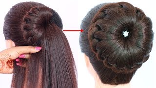 new bun hairstyle for wedding and party  trending hairstyle  party hairstyle  updo hairstyle [upl. by Moonier]