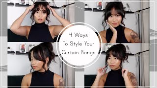 4 Ways To Style Your Curtain Bangs  Tutorial [upl. by Atneciv525]