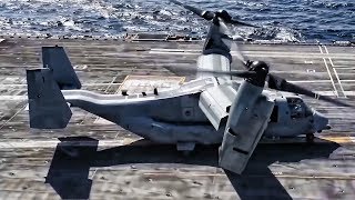 MV22 Osprey Takeoff amp Landing on Aircraft Carrier [upl. by Annekcm932]