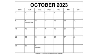 Free Printable October 2023 Calendar Templates With Holidays  Wiki Calendar [upl. by Etnecniv]