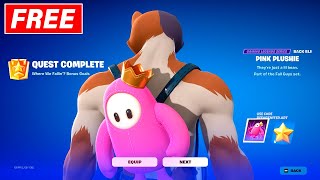 Fortnite WHERE WE FALLIN Quests Fall Guys Event amp FREE Pink Plushie Back Bling reward [upl. by Ertemed]