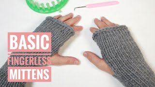 How to Loom Knit Basic Fingerless Mittens DIY Tutorial [upl. by Asek]