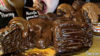 ASMR ULTIMATE NUTELLA GANACHE CREPE LAVA CAKE누텔라 초콜릿 크레페 케이크 ヌテラチョコレートクレープケーキ 花生酱 巧克力可丽饼蛋糕MUKBANG [upl. by Aran149]