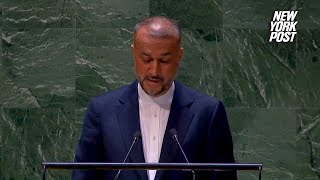 Iran foreign minister warns US at United Nations ‘Will not be spared from this fire’ [upl. by Eadwina]