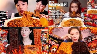 Mukbangers Trying 2x Spicy Fire🔥 Noodles CompilationASMR [upl. by Staw]