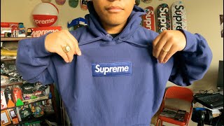 SUPREME FW21 BOX LOGO HOODIE WASHED NAVY UNBOXINGONBODY REVIEW [upl. by Agustin]