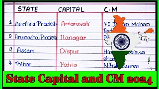 State capital and chief minister list 2024  List of states capitals and Cm of India 2024 [upl. by Vladamir]