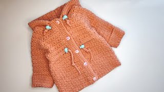 Crochet 60 How to crochet quotRaincoatquot baby hoodie Part 1 [upl. by Ahsenet]