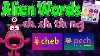 ALIEN WORDS PHASE 3 BASICS 3 Group 3 CH SH TH NG 👽 PHONICS SCREEN PRACTISE 💚 Miss Ellis alienwords [upl. by Motch630]