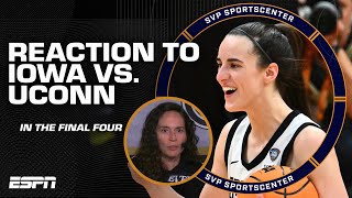 FULL REACTION Caitlin Clark and Iowa beat Bueckers amp UConn ADVANCE to National Championship 👀 [upl. by Ateekram690]