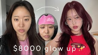 8000 EXTREME glow up in Korea Plastic surgery skin clinic hair nail profile pic idol makeup [upl. by Pirali]