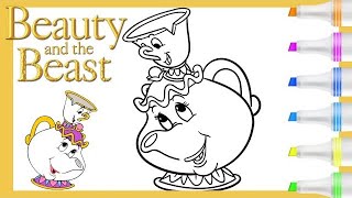 Coloring DISNEY Beauty amp The Beast  MRS POTTS amp CHIP Coloring Page [upl. by Feingold866]