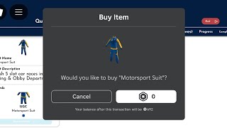 Getting Motorsport Suit  Free Limited UGC Roblox [upl. by Huberto]