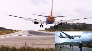 Skiathos Airport Jet 2 737 and Landing in an ATR [upl. by Ailedua671]