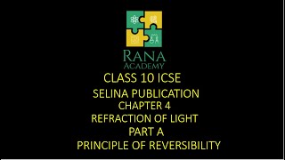 CLASS 10 ICSEPHYSICSLECTURE 4SELINA PUBLICATIONREFRACTION OF LIGHT  PRINCIPLE OF REVERSIBILITY [upl. by Ymerrej507]