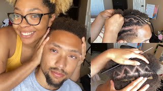 Braiding Short 4c Hair WITHOUT HEAT  Men Cornrow Style With design  No Blow Dryer [upl. by Sordnaxela]