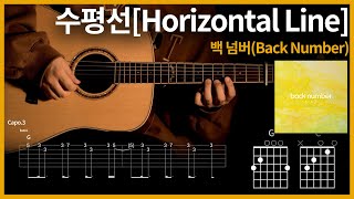 193 수평선horizontal line水平線  백넘버Back Number【★★★☆☆】 기타  Guitar tutorial ギター 弾いてみた 【TAB譜】 [upl. by Enylhsa845]