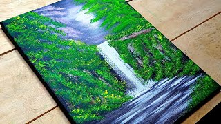 Como Pintar PAISAJE Facil y Rapido con Acrilico Paso a Paso  Cascada  Tutorial de Pintura Acrilica [upl. by Mcquillin]