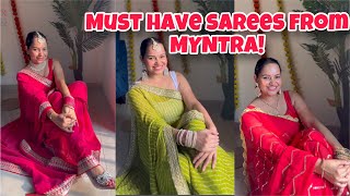 Starting 529 Must have sarees from MYNTRA 🥻with English subtitles Pooja Tiwary [upl. by Ahsiam]