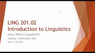 Introduction to Linguistics Lecture 1 Intro [upl. by Leugimsiul]