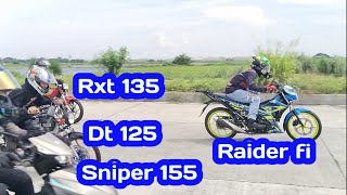 Dt 125 vs Raider fi vs Rxt 135 vs Sniper 155 [upl. by Akerdna714]