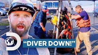 Diver Gets Pushed Back By Sewage When He Removes Blockage  Sewer Divers [upl. by Nitsej]