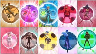 TODAS AS TRANSFORMAÇÕES DE MIRACULOUS  1° 5° TEMPORADA E ESPECIAIS [upl. by Rowland]