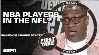 Shannon Sharpe’s VERY ANIMATED over whether NBA players can play in the NFL 🍿  First Take [upl. by Strawn]