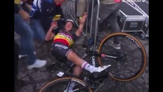 Remco Evenepoel DELIBERATELY CRASHES HIS SWORKS TARMAC SL8 INTO A LADY [upl. by Nerty]