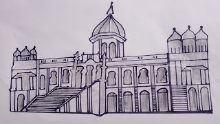 how to draw Ahsan Manzil। Ahsan Manzil drawing। sowa moni arts [upl. by Ahsatel]