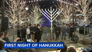 Menorah lightings mark first night of Hanukkah [upl. by Haskel]