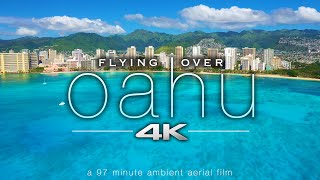 FLYING OVER OAHU 4K Hawaii Ambient Aerial Film  Music for Stress Relief  Honolulu to North Shore [upl. by Bak780]